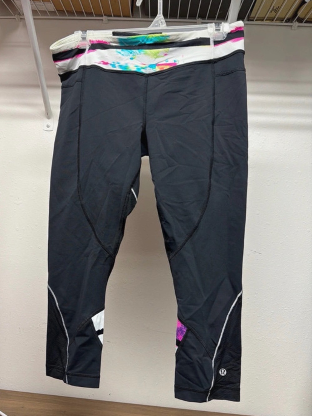 lululemon athletica Black Capri Leggings with Multicolor Waistband